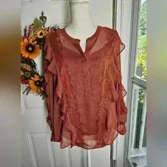Simply Vera Wang sheer layered blouse Mauve pink M - Picture 1 of 4